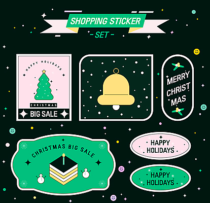 리본 스티커 크리스마스 일러스트 초 눈사람 사람없음 초록색 쇼핑 크리스마스트리 케이크 종 팬시 빅세일 연말 호랑가시나무열매 홀리데이 뉴트로 미니멀 국내일러스트 AI파일 기념일 열매 컬러 휴가 디저트 세일 복고 파일형식 벡터
