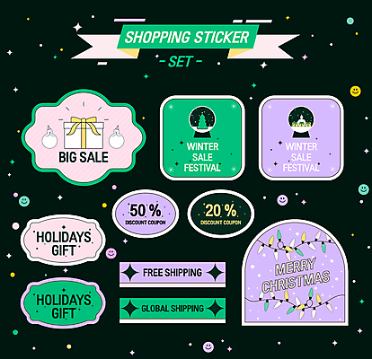 리본 스티커 크리스마스 일러스트 눈사람 크리스마스선물 사람없음 연두색 선물상자 쇼핑 보라색 팬시 스노글로브 꼬마전구 연말 할인쿠폰 해외배송 뉴트로 미니멀 무료배송 국내일러스트 AI파일 기념일 컬러 전구 선물 장식 초록색 상자 배송 쿠폰 복고 무료 파일형식 벡터