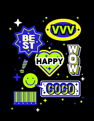 영어 행복 말풍선 스티커 일러스트 미소 타이포그라피 사람없음 연두색 파란색 하트 최고 느낌표 브이 바코드 굿 GOOD 뉴트로 와우 국내일러스트 AI파일 모양 문자 기호 감정 컬러 표정 손짓 초록색 복고 파일형식 벡터