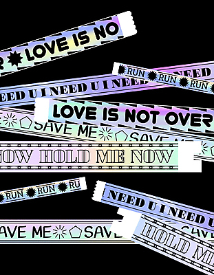 문자 영어 문장 스티커 일러스트 사랑 타이포그라피 사람없음 컬러풀 테이프 홀로그램 뉴트로 국내일러스트 AI파일 감정 컬러 문구용품 복고 파일형식 벡터