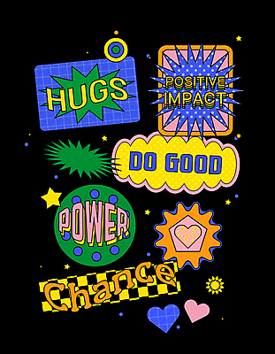 영어 말풍선 스티커 일러스트 포옹 타이포그라피 사람없음 파란색 노란색 힘 하트 기회 긍정 굿 긍정적 오각형 찬스 뉴트로 키치 국내일러스트 AI파일 모양 도형 문자 감정 컬러 컨셉 안기 복고 파일형식 벡터