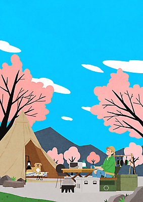 전신 PSD 한마리 남자 반려견 일러스트 캠핑도구 한명 앉기 상반신 성인 봄 캠핑 올려보기 벚꽃 나뭇가지 벚나무 강아지 감성 야외테이블 성인남자한명만 캠핑의자 인디언텐트 국내일러스트 나무 1 계절 꽃 컨셉 의자 모션 탁자 레저 텐트 사람 반려동물 도구 개 남자한명만 성인남자만 파일형식