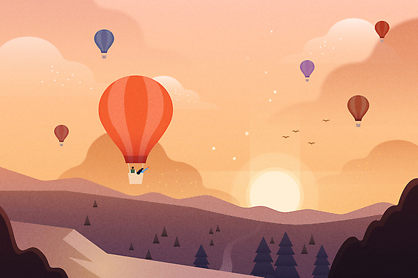 전신 구름 여자 남자 여러마리 일러스트 조류 산 상반신 성인 두명 태양 손들기 노을 가을풍경 주황색 열기구 숲 성인만 모션그래픽소스 국내일러스트 AI파일 자연요소 동물 컬러 다수 항공교통 모션 사람 풍경 파일형식 벡터 가을_계절