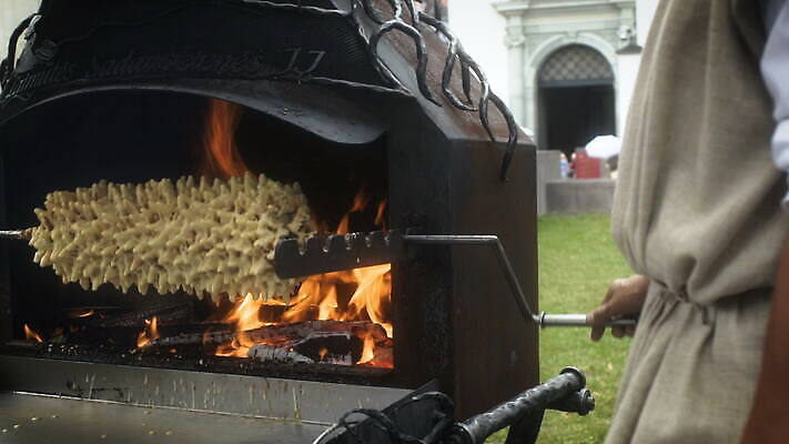 유럽 불 요리 사람없음 케이크 수확 클래식 오븐 난로 굽기 회전 러시아 돌리기 리투아니아 섞기 소비에트 페스츄리 4K MOV 해외동영상 클립영상 자연요소 나라 빵 컨셉 농업 모션 디저트 가전제품 난방기 구이 동영상 파일형식