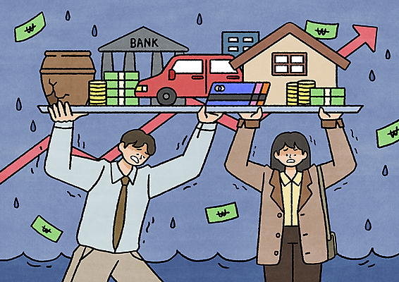 PSD 여자 남자 지폐 돈 일러스트 자동차 주택 들기 상반신 성인 두명 파란색 신용카드 비 사회이슈 괴로움 은행 대출 빚 동전탑 밑빠진독 힘듦 성인만 주택대출 국내일러스트 자연요소 감정 육상교통 컬러 컨셉 모션 날씨 사람 건물 금융 경제 쌓기 동전 재산 파일형식