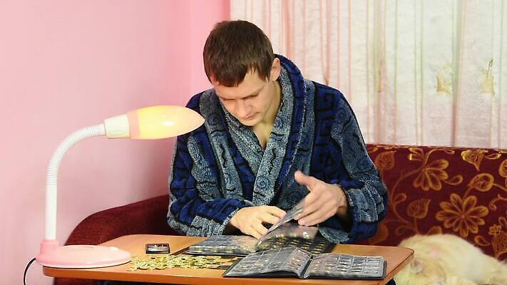 직업 응시 남자 유럽 잎 새로움 취미 동전 전시 황금 앨범 수집 관심 수집가 옛날 MOV 해외동영상 클립영상 식물 시선 나라 컨셉 돈 사람 동영상 파일형식