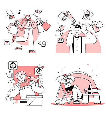 전신 한마리 옷 여자 남자 반려견 분홍색 신발 와인잔 일러스트 휴식 텐트 서기 들기 앉기 여러명 상반신 성인 반려동물 쇼핑 쇼핑백 와인 눈감음 화장품 캠핑 핸드백 다리꼬기 강아지 냄비 와인병 손모양 따봉 보여주기 소셜네트워크 자기관리 자랑 핸드드라이어 헤어스프레이 성인만 1인미디어 미코노미 헤어왁스 캠핑의자 국내일러스트 AI파일 모양 동물 1 라이프스타일 컬러 다수 컨셉 술잔 의자 가방 모션 레저 병_용기 주류 캠핑도구 사람 뷰티 최고 개 솥 드라이어 방송 신조어 헤어용품 파일형식 벡터 손_신체부위