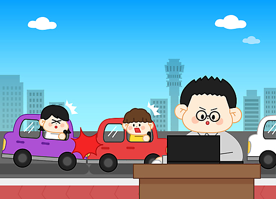 구름 여자 남자 도로 일러스트 자동차 탁자 하늘 빌딩 상반신 성인 건물 세명 노트북 놀람 운전 충돌 교통사고 변호사 충돌사고 성인만 안경낌 국내일러스트 AI파일 자연요소 직업 건축물 감정 안경 길 육상교통 가구 교통시설 모션 표정 사람 전자제품 사건 파일형식 벡터