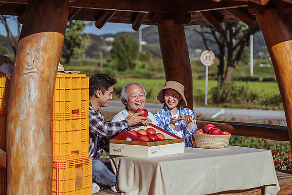 포토 JPG 주간 전신 응시 여자 노년 남자 탁자 미소 웃음 들기 앉기 상반신 20대 성인 야외 옆모습 세명 농작물 판매 바구니 한국인 농촌 시골 가리킴 사과 농부 정자 방송 70대 전원생활 사과상자 1인미디어 스트리밍 숍스트리밍 라이브커머스 국내포토 여주시 자연요소 직업 건축물 시선 뷰포인트 가구 농업 과일 모션 표정 사람 동양인 손짓 청년 생활 쇼핑 상자 모바일쇼핑 경기도 파일형식
