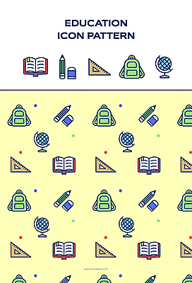 아이콘 교육 패턴 학용품 책가방 사람없음 책 연필 노란색 지구본 패턴백그라운드 교과서 지우개 삼각자 교육아이콘 에듀케이션 2D아이콘 AI파일 컬러 백그라운드 무늬 가방 문구용품 교재 자 필기구 파일형식 벡터