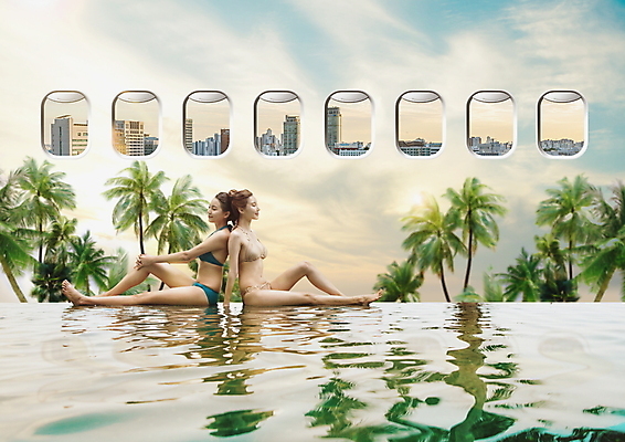 전신 PSD 구름 편집이미지 여자 물결 여행 창문 하늘 비행기 수영장 앉기 풍경 빌딩 20대 성인 두명 비키니 야자수 눈감음 기댐 한국인 등맞대기 도시 성인여자만 이미지편집 자연요소 나무 수영복 항공교통 모션 대중교통 사람 동양인 청년 건물 여자만 성인만 파일형식