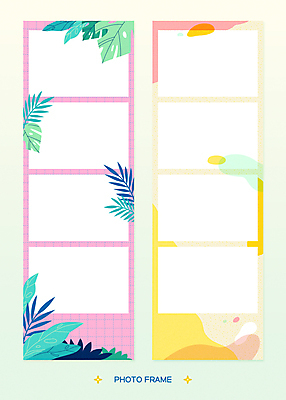 분홍색 일러스트 프레임 사람없음 야자수 노란색 테두리 팬시 모눈 열대잎 프레임일러스트 카피스페이스 트로피컬아트 뉴트로 네컷사진 국내일러스트 AI파일 나무 컬러 잎 사진촬영 공백 그림 복고 파일형식 벡터