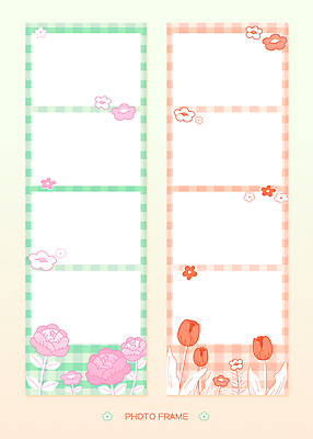 꽃 일러스트 프레임 사람없음 초록색 주황색 튤립 테두리 체크무늬 팬시 작약 프레임일러스트 카피스페이스 뉴트로 네컷사진 국내일러스트 AI파일 식물 컬러 무늬 사진촬영 공백 복고 파일형식 벡터