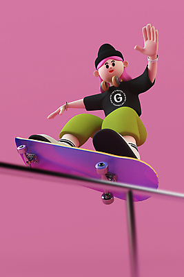 전신 PSD 편집 편집이미지 캐릭터 모자 여자 분홍색 난간 3D캐릭터 한명 성인 3D 손들기 헤드셋 스케이트보드 디지털합성 보더 성인여자한명만 편집소스 월간캐릭터 그레이스 편집3D 1 잡화 컬러 음향기기 모션 사람 헤드폰 보드_스포츠 여자한명만 성인여자만 파일형식