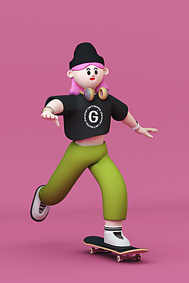 전신 PSD 편집 편집이미지 캐릭터 모자 여자 분홍색 3D캐릭터 한명 서기 성인 달리기 3D 헤드셋 스케이트보드 디지털합성 보더 성인여자한명만 편집소스 월간캐릭터 그레이스 편집3D 1 잡화 컬러 음향기기 모션 사람 헤드폰 보드_스포츠 여자한명만 성인여자만 파일형식