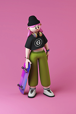 전신 PSD 편집 편집이미지 캐릭터 모자 여자 분홍색 3D캐릭터 한명 서기 들기 성인 3D 헤드셋 잡기 스케이트보드 디지털합성 보더 성인여자한명만 편집소스 월간캐릭터 그레이스 편집3D 1 잡화 컬러 음향기기 모션 사람 헤드폰 보드_스포츠 여자한명만 성인여자만 파일형식