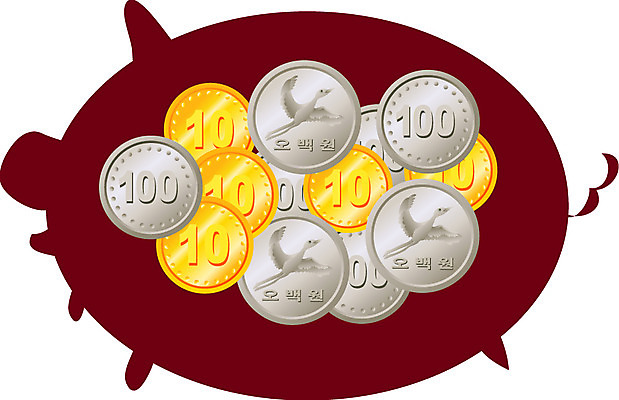 EPS 산업 생활용품 돈 일러스트 사람없음 금융 경제 동전 저축 돼지저금통 저금통 절약 원화 백원 오백원 십원 국내일러스트 컨셉 재산 오브젝트 파일형식 벡터