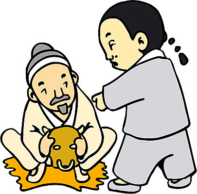 EPS 전신 클립아트 한국문화 한국전통 여자 할아버지 남자 어린이 일러스트 동화 전래동화 이야기 대화 서기 사람 앉기 소년 두명 가리킴 소 전통의상 한복 황소 만들기 탈 댕기머리 상투 게으름 소가된게으름뱅이 국내일러스트 동양문화 전통 헤어스타일 노년 컨셉 포유류 모션 한국 말하기 가면 손짓 파일형식 벡터