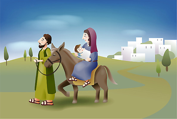 EPS 여자 남자 기독교 종교 일러스트 사랑 사람 야외 세명 교회 믿음 성경 아기 예수 마리아 당나귀 아기예수 요셉 국내일러스트 감정 종교용품 종교건축 건물 말_동물 신_종교 파일형식 벡터