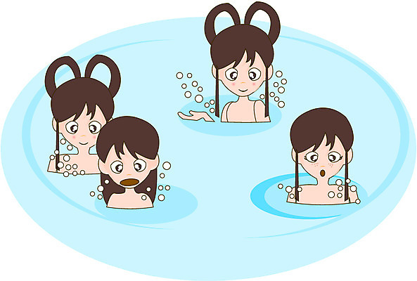 EPS 클립아트 한국문화 한국전통 여자 일러스트 동화 전래동화 이야기 사람 여러명 상반신 목욕 연못 나무꾼 선녀 선녀와나무꾼 여자만 가상인물 국내일러스트 동양문화 전통 다수 상상 한국 청결 파일형식 벡터