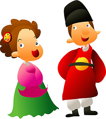 EPS 클립아트 한국문화 한국전통 부부 여자 남자 일러스트 상상 동화 전래동화 사람 두명 전통의상 한복 왕 여왕 우렁각시 국내일러스트 동양문화 전통 커플 한국 파일형식 벡터