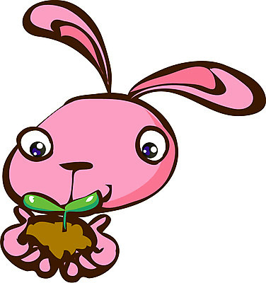 EPS 클립아트 식물 동물 척추동물 캐릭터 한마리 육지동물 동물캐릭터 일러스트 포유류 상상 애니멀프린트 들기 사람없음 새싹 흙 토끼 토끼캐릭터 일러캐릭터 1 모션 반려동물 파일형식 벡터