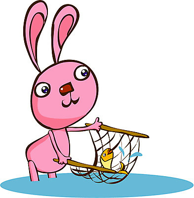 EPS 클립아트 동물 척추동물 캐릭터 한마리 육지동물 동물캐릭터 일러스트 포유류 상상 낚시 애니멀프린트 어류 서기 들기 사람없음 토끼 뜰채 그물 토끼캐릭터 일러캐릭터 1 모션 레저 반려동물 수중동물 낚시용품 파일형식 벡터