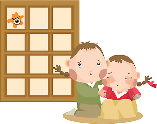 EPS 전신 클립아트 한국문화 한국전통 여자 남자 어린이 일러스트 상상 동화 전래동화 남매 이야기 사람 앉기 두명 문 구멍 전통의상 한복 무서움 엿보기 공포 댕기머리 여동생 오빠 창호지 해님달님 안구 어린이만 국내일러스트 동양문화 전통 헤어스타일 감정 종이 가족 모션 한국 신체부위 동생 파일형식 벡터