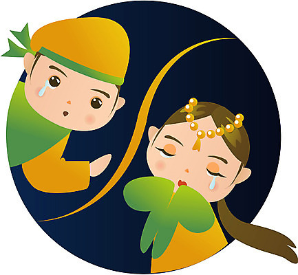 EPS 클립아트 한국문화 한국전통 여자 남자 일러스트 동화 전래동화 사람 두명 슬픔 울음 전통의상 이별 눈물 견우 칠석 직녀 국내일러스트 동양문화 전통 명절 감정 컨셉 한국 표정 파일형식 벡터