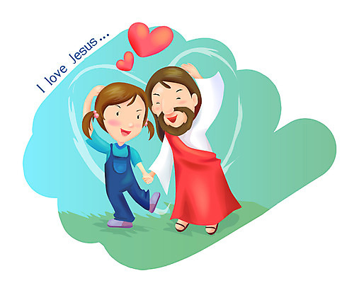 EPS 여자 남자 기독교 종교 어린이 일러스트 사랑 사람 소녀 성인 두명 교회 기도 하트 예수 하나님 국내일러스트 모양 감정 종교건축 건물 신_종교 파일형식 벡터