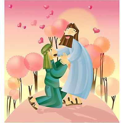 EPS 전신 남자 기독교 종교 일러스트 사랑 사람 야외 두명 하트 예수 범죄 구출 언덕 천국 용서 에덴동산 죄인 지상낙원 회개 남자만 국내일러스트 모양 감정 컨셉 도움 신_종교 파일형식 벡터