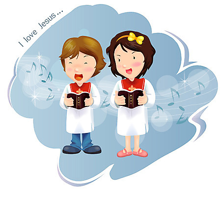 EPS 여자 남자 기독교 종교 어린이 음악 일러스트 사람 소녀 소년 두명 교회 찬송가 찬양 성가대 어린이만 국내일러스트 노래 종교건축 문화예술 건물 합창 파일형식 벡터