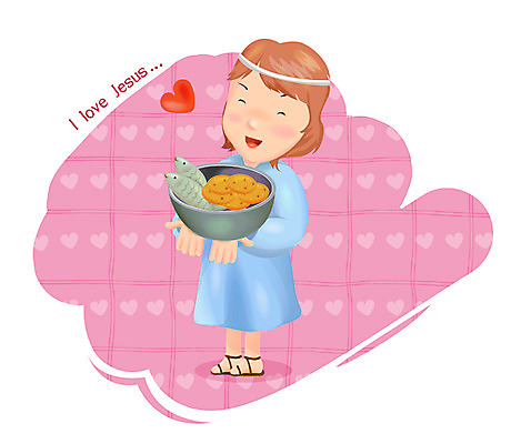 EPS 여자 남자 기독교 종교 초등학생 어린이 음식 빵 일러스트 떡 사랑 어류 한명 사람 소년 교회 바구니 광주리 하트 찬양 오병이어 어린이만 국내일러스트 모양 1 학생 감정 종교건축 건물 수중동물 파일형식 벡터