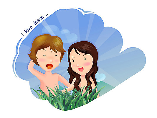 EPS 여자 남자 기독교 종교 일러스트 사람 잔디 성인 야외 두명 교회 아담 에덴 에덴동산 이브 천지창조 성인만 국내일러스트 식물 종교건축 건물 파일형식 벡터