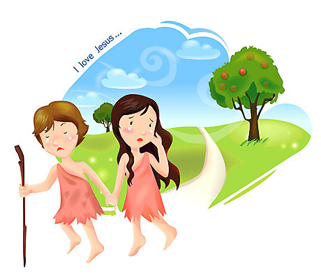 EPS 주간 여자 남자 기독교 종교 일러스트 사람 성인 야외 두명 교회 범죄 선악과 아담 에덴 에덴동산 이브 천지창조 성인만 국내일러스트 자연요소 종교건축 건물 파일형식 벡터