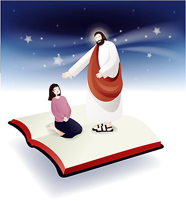 EPS 여자 남자 별 기독교 종교 어린이 일러스트 사람 소녀 두명 교회 믿음 성경 예수 국내일러스트 자연요소 감정 종교용품 종교건축 건물 신_종교 파일형식 벡터