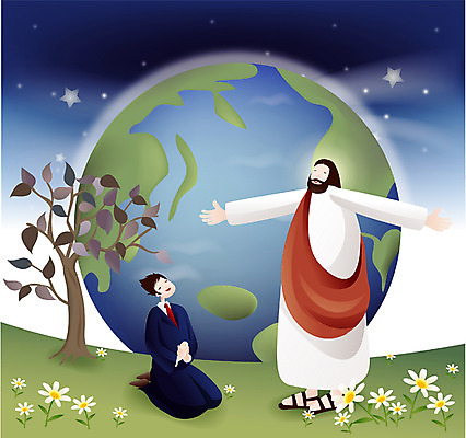 EPS 나무 남자 꽃 기독교 종교 지구 일러스트 사랑 사람 잔디 야외 두명 교회 믿음 기도 예수 구출 용서 남자만 국내일러스트 식물 감정 컨셉 종교건축 건물 도움 신_종교 파일형식 벡터