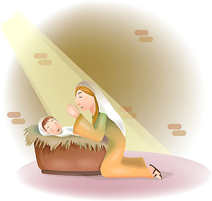 EPS 여자 남자 기독교 종교 일러스트 실내 사람 두명 빛 교회 기도 아기 출산 예수 하나님 마리아 마굿간 여물통 국내일러스트 종교건축 내부 건물 신_종교 외양간 파일형식 벡터