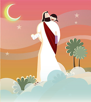 EPS 전신 구름 여자 남자 별 기독교 종교 어린이 일러스트 사랑 서기 사람 소녀 야외 두명 교회 달 예수 야간 국내일러스트 자연요소 감정 종교건축 모션 건물 신_종교 파일형식 벡터