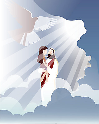 EPS 구름 여자 남자 기독교 종교 어린이 일러스트 안기 조류 하늘 서기 사람 소녀 야외 두명 햇빛 교회 예수 비둘기 국내일러스트 자연요소 동물 종교건축 모션 건물 태양 신_종교 파일형식 벡터