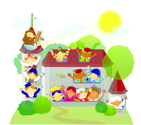 EPS 주간 여자 남자 기독교 종교 어린이 다수 십자가 일러스트 사랑 사람 소녀 소년 상반신 야외 세계 교회 예수 군중 다민족 국내일러스트 자연요소 감정 종교건축 건물 신_종교 파일형식 벡터