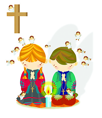 EPS 전신 여자 남자 기독교 종교 어린이 십자가 일러스트 촛불 천사 사람 소녀 소년 두명 교회 기도 무릎꿇기 어린이만 국내일러스트 초 종교건축 모션 건물 파일형식 벡터