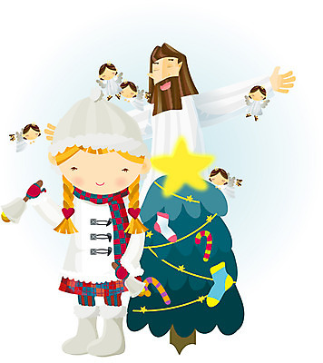EPS 전신 여자 기념일 남자 기독교 종교 어린이 크리스마스 일러스트 천사 서기 사람 소녀 두명 크리스마스트리 교회 초인종 어린이만 국내일러스트 종교건축 모션 이벤트 건물 종 파일형식 벡터