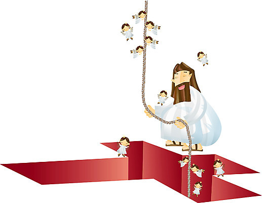 EPS 전신 남자 기독교 종교 밧줄 십자가 일러스트 천사 한명 사람 앉기 20대 성인 교회 아기 예수 남자만 남자한명만 국내일러스트 1 줄 종교건축 모션 청년 건물 신_종교 파일형식 벡터