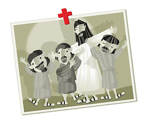 EPS 전신 남자 기독교 종교 컬러 십자가 일러스트 흑백 서기 사람 여러명 교회 예수 기념사진 남자만 국내일러스트 다수 종교건축 모션 촬영기법 건물 신_종교 파일형식 벡터