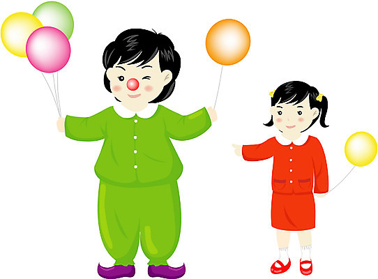 EPS 전신 클립아트 여자 어린이 일러스트 서기 사람 소녀 이벤트 두명 파티 광대 피에로 풍선 여자만 어린이만 소녀만 국내일러스트 모션 파일형식 벡터