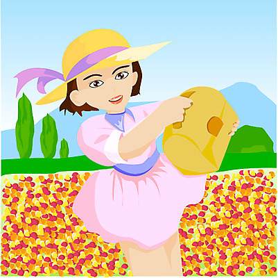 EPS 주간 사계절 계절 원피스 여자 꽃 초등학생 어린이 일러스트 한명 사람 소녀 초원 야외 치마 소풍 봄 여자만 여자한명만 어린이만 소녀만 소녀한명만 국내일러스트 자연요소 식물 1 학생 옷 하의 야외활동 파일형식 벡터