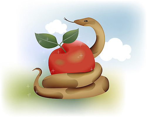 EPS 클립아트 동물 척추동물 기독교 종교 음식 과일 일러스트 파충류 사람없음 뱀 사과 유혹 선악과 국내일러스트 컨셉 파일형식 벡터