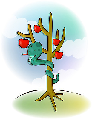 EPS 주간 클립아트 나무 동물 척추동물 기독교 일러스트 파충류 사람없음 야외 뱀 사과 선악과 국내일러스트 자연요소 식물 종교 과일 파일형식 벡터