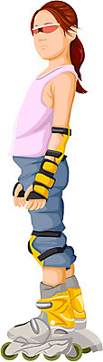EPS 전신 긴머리 여자 어린이 스포츠 일러스트 레저 고글 한명 서기 사람 소녀 20대 성인 레포츠 민소매 운동 롤러블레이드 보호장비 무릎보호대 여자만 여자한명만 국내일러스트 1 헤어스타일 상의 모션 건강 청년 취미 장비 파일형식 벡터